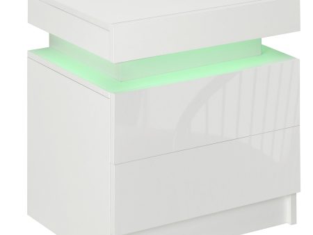 EasyComfort Comodino con luce LED RGB e 2 cassetti, 4 Modalità di luce e 16 colori, 45x35x52cm, Bianco Online now