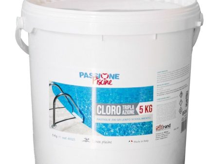 Cloro in pastiglie TRIPLA AZIONE 200 gr da 5 KG per piscina Online now