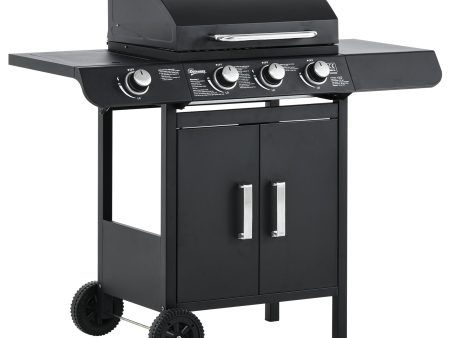 EasyComfort Barbecue a Gas con Coperchio, 4 Bruciatori da 11.6kW, Fornello, Mensola e 2 Ruote, 110x50x100cm Nero Cheap