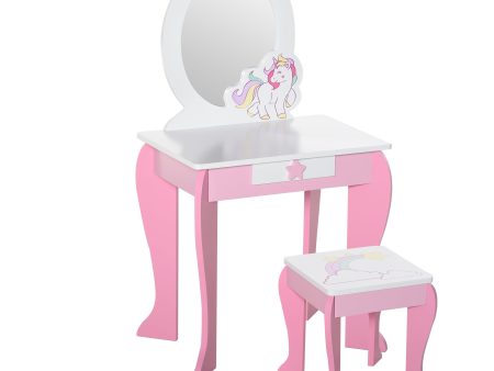 Easycomfort Specchiera Giocattolo Toeletta con Cassetto e Sgabello in Legno, Giochi per Bambine 3-6 Anni Rosa e Bianco on Sale