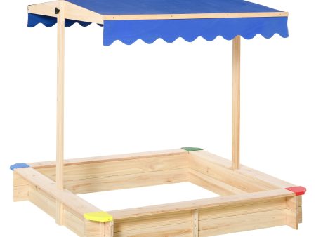 Easycomfort Sabbiera per Bambini in Legno con Panca e Tettuccio Parasole Regolabile, 120x120x120cm, Colore Legno e Blu Supply