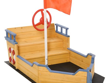 Easycomfort Sabbiera per Bambini in Legno a Forma di Nave dei Pirati con Vano Contenitore, 158x78x45.5 cm Online Sale