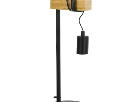 Easycomfort Lampada da Tavolo in Stile Industriale in Legno e Acciaio Senza Paralume, Nero e Naturale Supply