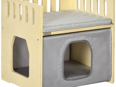 EASYCOMFORT Casetta per Gatti a 2 Livelli con Cuscini Rimovibili e Guide di Sicurezza, 48x38x47 cm Hot on Sale