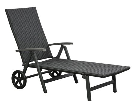 EASYCOMFORT Lettino Sdraio Prendisole in PE Rattan e Alluminio con Ruote Nero Discount