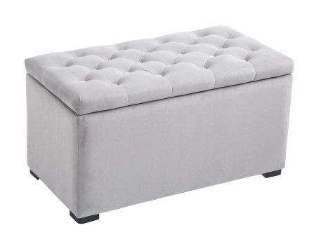 Easycomfort Cassapanca Portaoggetti Set di 3 Pezzi con 2 Sgabelli Pouf in Velluto, Grigio Perla For Sale