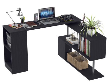 Easycomfort Scrivania Angolare e Salvaspazio per Computer, Tavolo da Pranzo in Legno Nero per Casa o Ufficio, Girevole a 360°, 140x120x78 cm For Sale