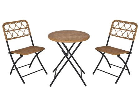 EASYCOMFORT Set 3 Pezzi Tavolino con Sedie da Giardino Pieghevoli Rattan e Acciaio Supply