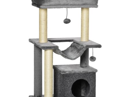 Easycomfort Albero Tiragraffi con Corde Sisal, Casetta e Amaca, Rivestimento Peluche e Feltro, Altezza 100cm, Grigio For Sale