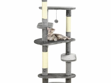 Easycomfort Albero Tiragraffi per Gatti con Pali in Sisal, Lettino con Cuscino e Pallina, Ø60x136cm, Grigio Online Sale