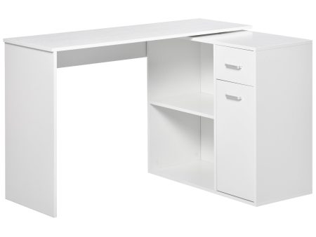 Easycomfort Scrivania Angolare con Libreria Scaffale in Legno Bianco, Tavolo da Pranzo con Rotazione a 360°, 173x39.8x74 cm Sale