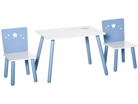 Easycomfort Tavolo e Sedie per Bambini e Bambine 2-4 Anni in Legno Azzurro e Bianco, Set 3 Pezzi Cheap