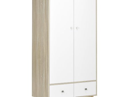 Easycomfort Armadio 2 Ante in Legno con 4 Vani, 2 Cassetti e Appendiabiti, Color Legno e Bianco, 90x50x190cm Hot on Sale