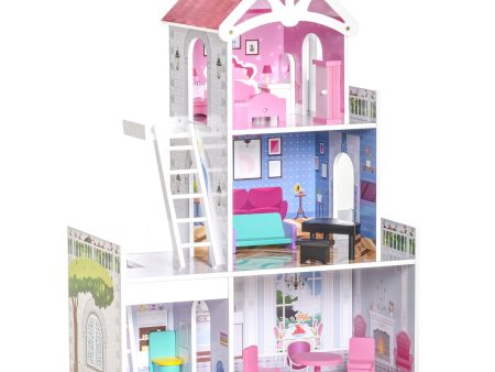 Easycomfort Casa delle Bambole in Legno a 3 Piani con Scale e Accessori per Bambini 3-6 Anni, 60x29x85cm, Rosa Discount