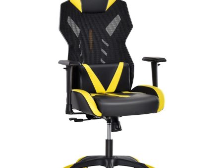 EASYCOMFORT Sedia Poltrona Gaming Ergonomica e Girevole con Altezza Regolabile, Similpelle e Rete, Nero Giallo Sale