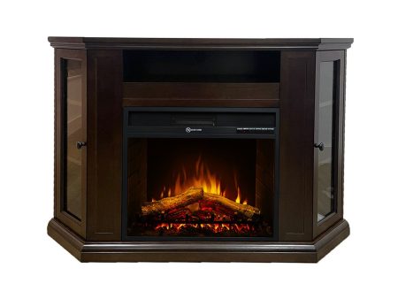 Camino elettrico caminetto da terra ad angolo MADISON in legno Noce L126 x P78 x H83 Sale