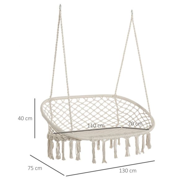 Easycomfort Amaca a Dondolo da Giardino e Casa a 2 Posti, Telaio Metallo e Seduta Cotone 130x75x35cm, Bianco Crema Cheap