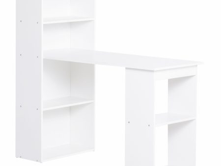 Easycomfort Scrivania Computer con Libreria Salvaspazio, Tavolo da Pranzo per Ufficio e Studio, 120x55x120 cm, Bianco Sale