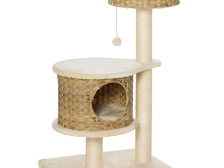 Easycomfort Albero Tiragraffi per Gatti con Cuccia e Casetta in Rattan e Pali in Sisal, 55x47x95cm, Beige For Cheap