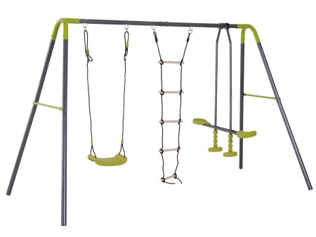 Easycomfort Altalena per Bambini con Cavalluccio e Scaletta, in Metallo, Legno e PE, 215 295x138x175 cm, Verde e Grigio Cheap