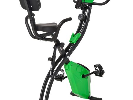 EasyComfort Cyclette Pieghevole 2 in 1, Resistenza Magnetica Regolabile 8 Livelli, Bici da Fitness con Sensore di Frequenza Cardiaca, Elastici per Braccia, Schermo LCD, Verde Fashion