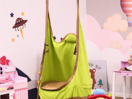 Easycomfort Amaca per Bambini da Interno o Esterno, Sedia Sospesa a Sacco Portatile in Cotone Verde e Marrone, 75x55x140cm Discount