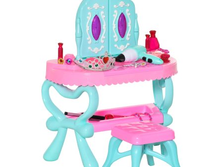 EasyComfort Set 2 in 1 da 32pz per Bambine 3-6 Anni, Tavolo per Trucco con Accessori e Pianoforte, 49.5x23x66 cm, Blu e Rosa Fashion