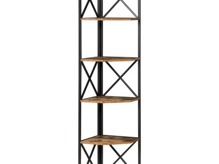 Easycomfort Libreria Angolare a Muro, Scaffale Stile Industriale in Legno e Metallo con 5 Ripiani, 39x39x175cm, Marrone Rustico Hot on Sale