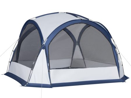 Easycomfort Tenda da Campeggio 3 Posti con 4 Porte a Cerniera, Zanzariera e Gancio, 350x350x230cm, Bianca e Blu For Sale