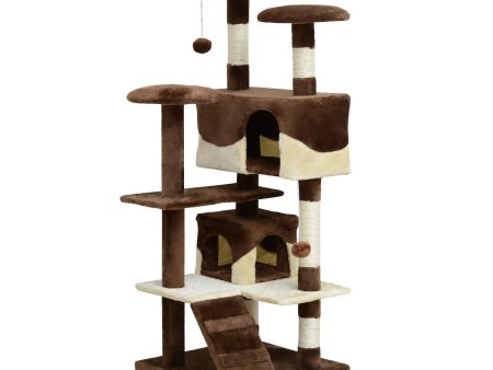 Easycomfort Albero Tiragraffi per Gatti in Peluche e Sisal con Cucce e Pallina 50×50×134.5cm Caffè e Crema Discount