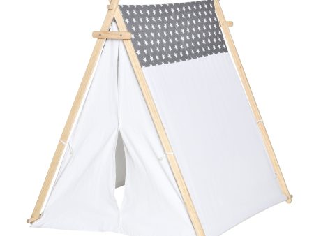 Easycomfort Tenda Indiana per Bambini 3-6 Anni con Porta e Finestra in Legno e Poliestere, 130x111x136cm, Grigia e Bianca Online now