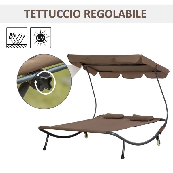 Easycomfort Lettino Matrimoniale 2 Posti Parasole Regolabile da Esterno e Giardino 200x175 x134cm Marrone Sale