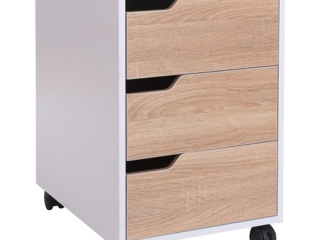 Easycomfort Cassettiera in MDF con 3 Cassetti e Ruote per Ufficio o Studio Bianca e Legno, 40x50x57.5cm For Discount