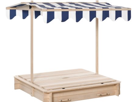 Easycomfort Sabbiera per Bambini in Legno con Tettuccio Parasole, Panca e Coperchio, 106x106x121cm Bianco e Blu Discount