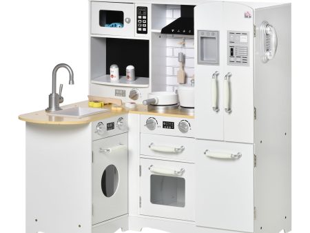 Easycomfort Cucina Giocattolo in Legno per Bambini 3-6 Anni con 14 Accessori, Forno e Lavandino, 82x65x87 cm, Bianco For Sale