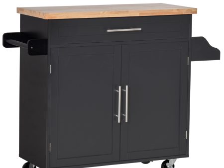 Easycomfort Carrello da Cucina con Cassetti, Portaspezie e Armadietto, Carrelloda Portata con 4 Ruote e Piano di Lavoro in Legno, 109x40x89cm, Nero Cheap