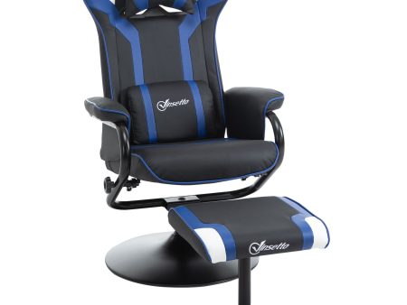 Easycomfort Set 2 Pezzi Poltrona Gaming Reclinabile Inclinabile a 130° con Sgabello Poggiapiedi, Nero e Blu Scuro Sale