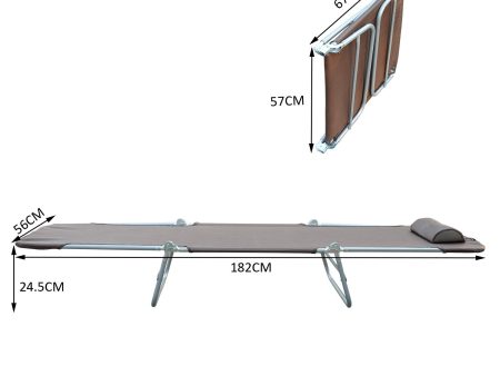 Easycomfort Lettino Prendisole Pieghevole con Schienale Reclinabile e Cuscino, 182x56x24.5 cm, Marrone e Argento Online Sale