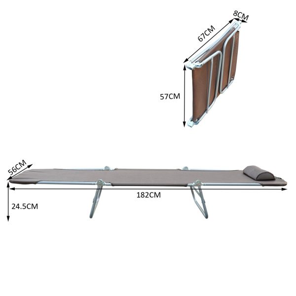 Easycomfort Lettino Prendisole Pieghevole con Schienale Reclinabile e Cuscino, 182x56x24.5 cm, Marrone e Argento Online Sale